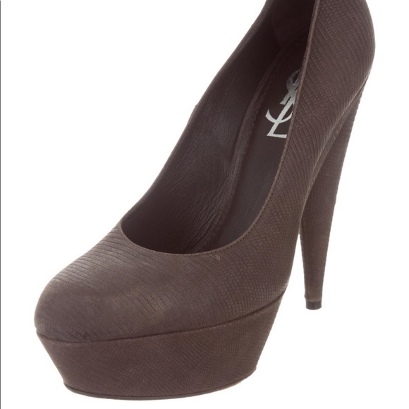 Yves Saint Laurent gray brown animal texture heels - front closet - Picture 2 of 4
